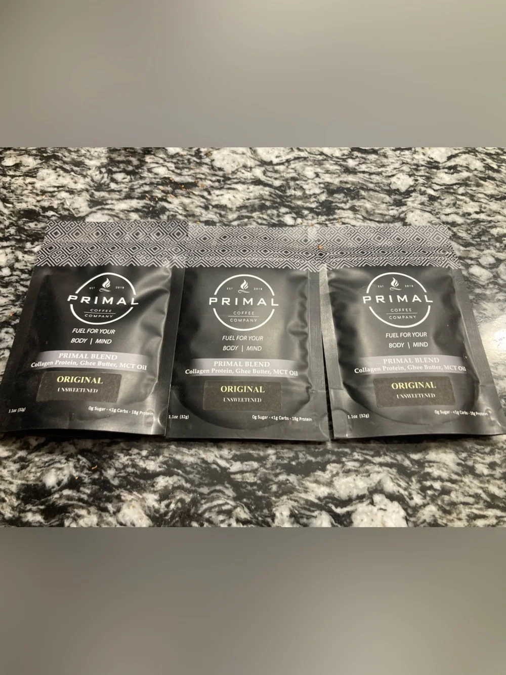 Primal Coffee Company Original Primal Blend- creamer. Includes three 1 oz packs